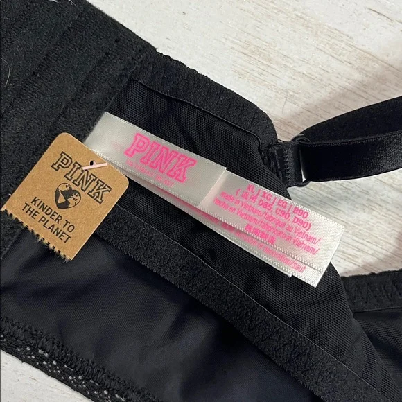 Pink Victorias Secret Black Lace Wireless Lightly Lined Bra Top XL - Picture 10 of 11